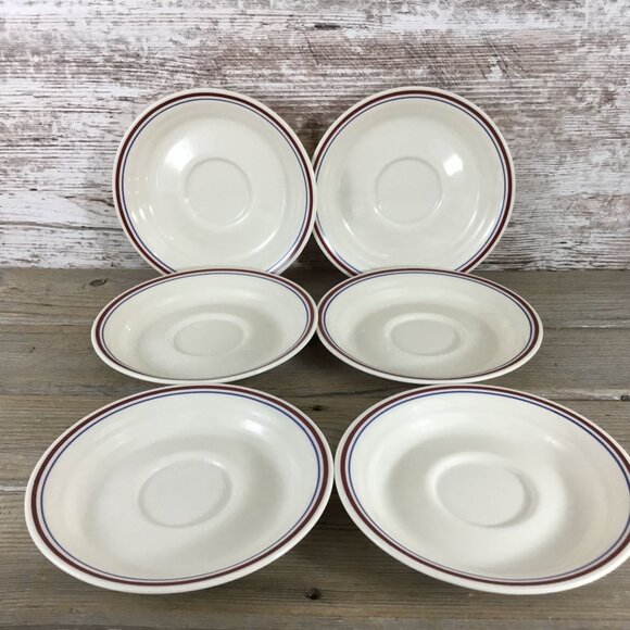 Set Of 6 Corelle Abundance Saucers Beige With Red & Blue Stripe Fruit Pattern 6 - Picture 4 of 8